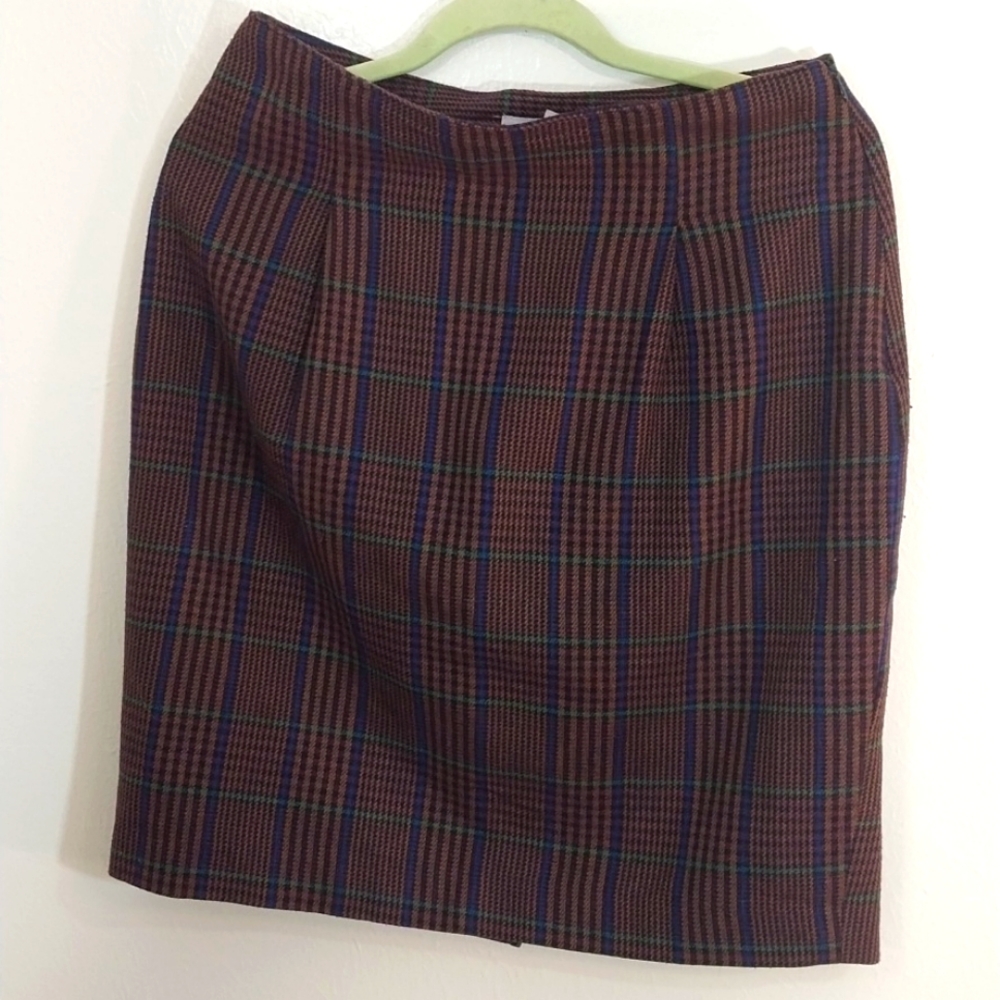 Purple Blue Green Gold Plaid Skirt Autograph Viscose Wool M / L 8 10 11 12